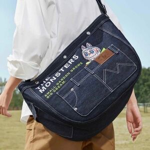 Pop Mart The Monsters Labubu Fall in Wild Series Denim Messenger Bag